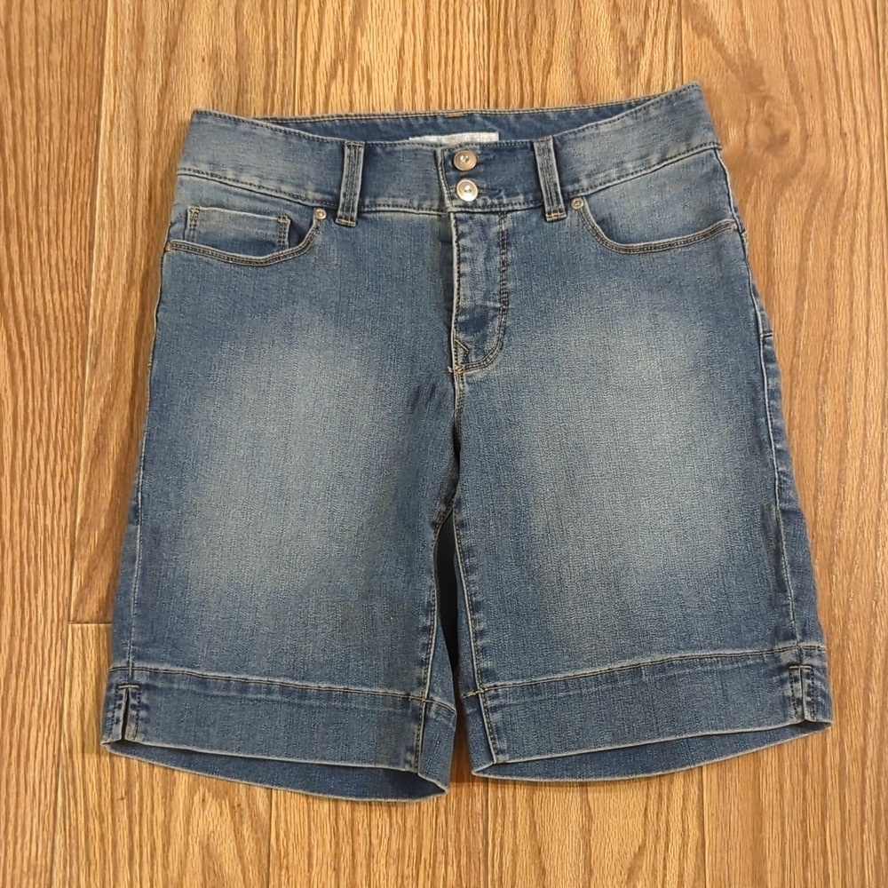 Boston Proper Denim Bermuda shorts with rhinestone buttons, women's 8